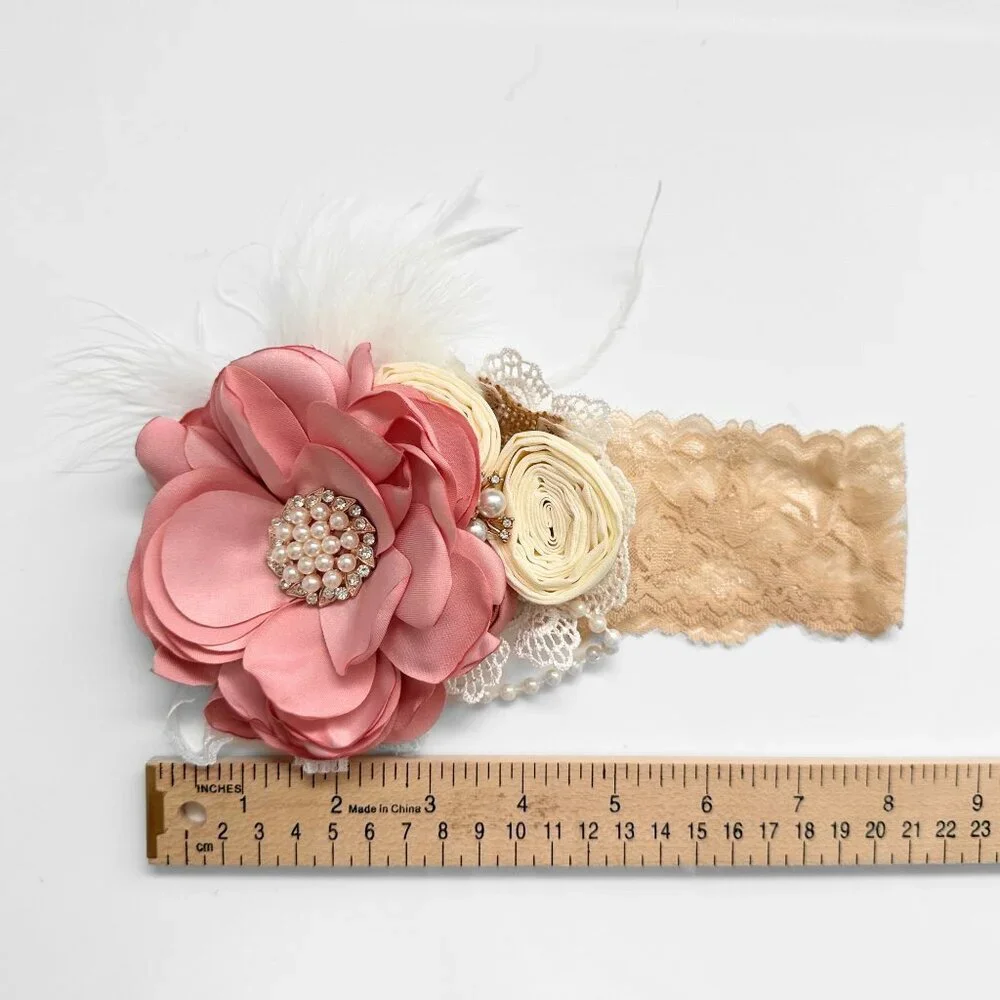 NWT Pretty Baby Vintage Inspired Girls Headband Floral Beaded Lace Blush OS